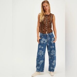 Free People Floral Barrel Jeans